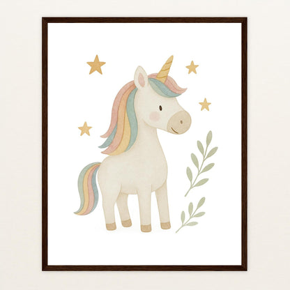 Luni das Einhorn Poster mit Holzrahmen von tinylearner