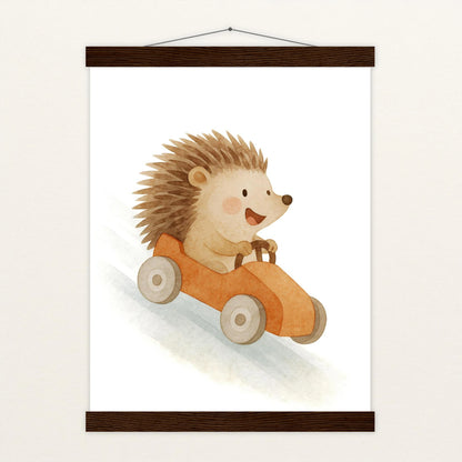 Iggi der Igel - Motiv: "Rennwagen" Poster mit Leisten von tinylearner