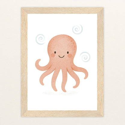 Tilli der Tintenfisch Poster mit Holzrahmen von tinylearner