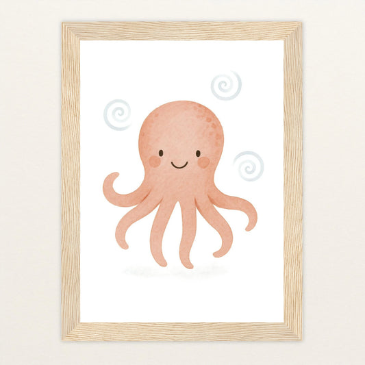 Tilli der Tintenfisch Poster mit Holzrahmen von tinylearner