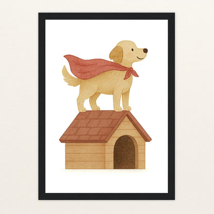 Hugo der Hund - Motiv: "Superheld" Poster mit Holzrahmen von tinylearner