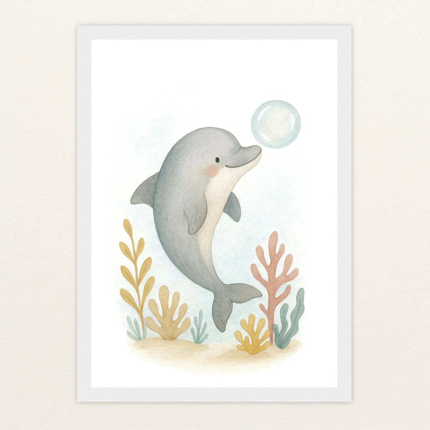 Dora der Delfin - Motiv: "Luftblase" Poster mit Holzrahmen von tinylearner