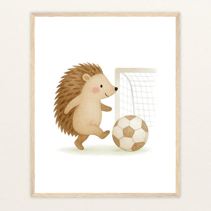 Iggi der Igel - Motiv: "Fußball" Poster mit Holzrahmen von tinylearner