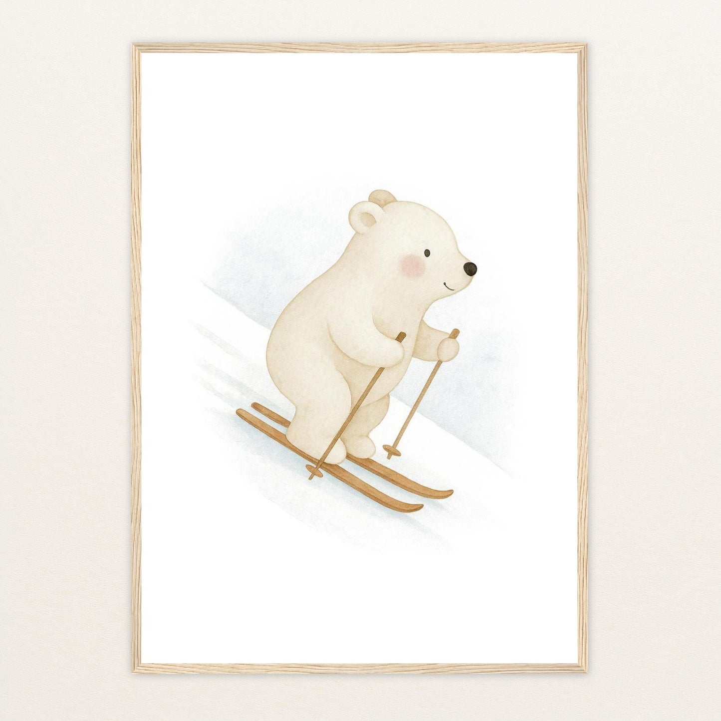Pummel der Polarbär - Motiv: "Ski" Poster mit Holzrahmen von tinylearner