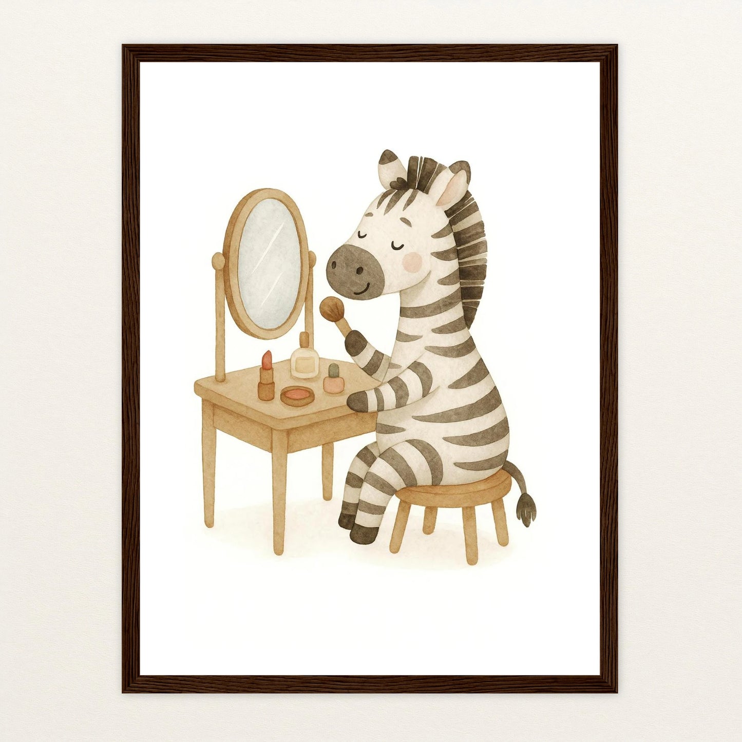 Zinni das Zebra - Motiv: "Schminken" Poster mit Holzrahmen von tinylearner