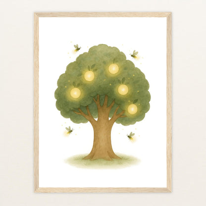 Leuchtbaum Poster mit Holzrahmen von tinylearner