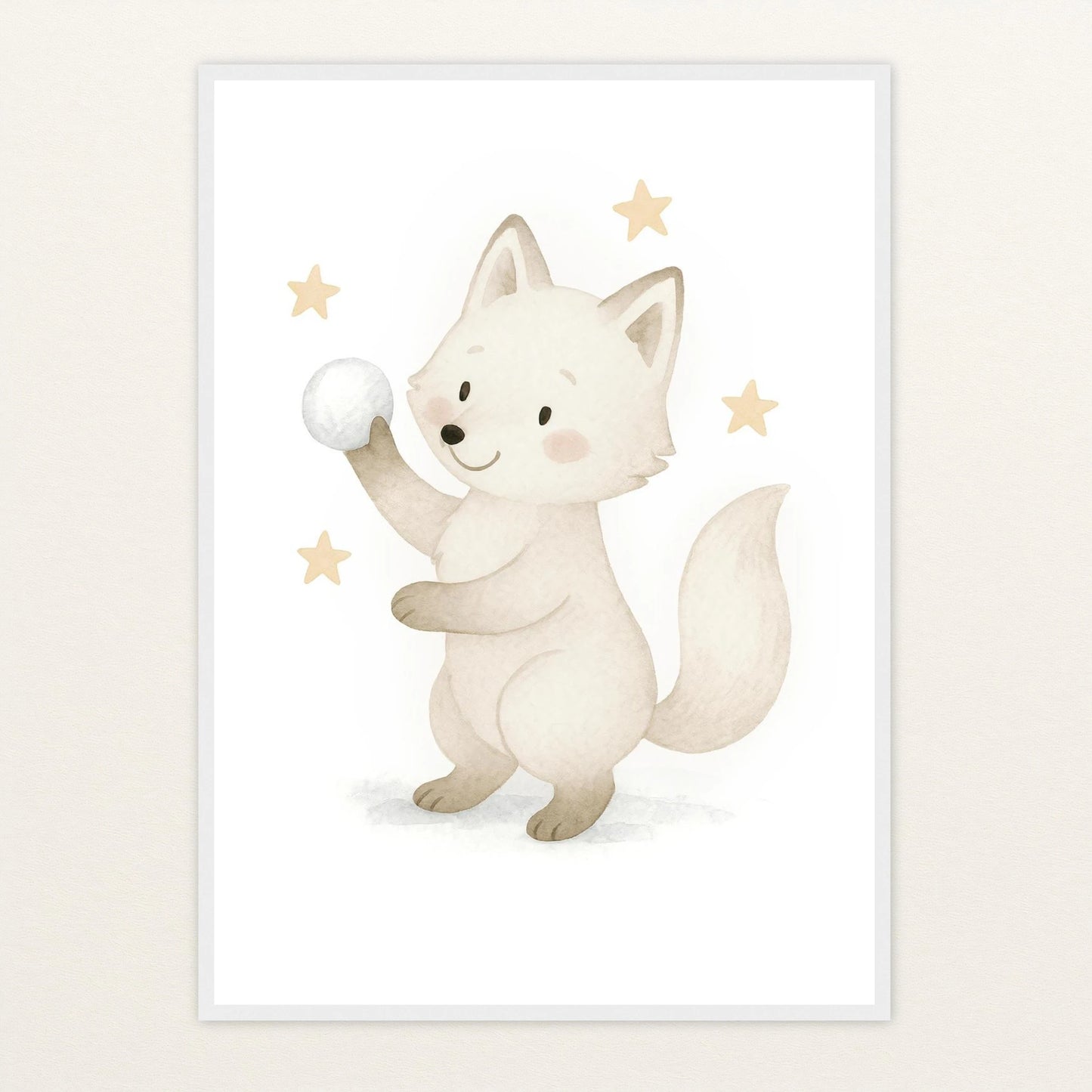 Pino der Polarfuchs - Motiv: "Schneeball" Poster mit Holzrahmen von tinylearner