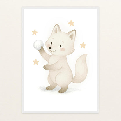Pino der Polarfuchs - Motiv: "Schneeball" Poster mit Holzrahmen von tinylearner