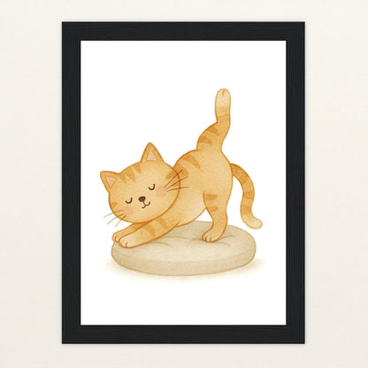 Kira die Katze - Motiv: "Yoga" Poster mit Holzrahmen von tinylearner