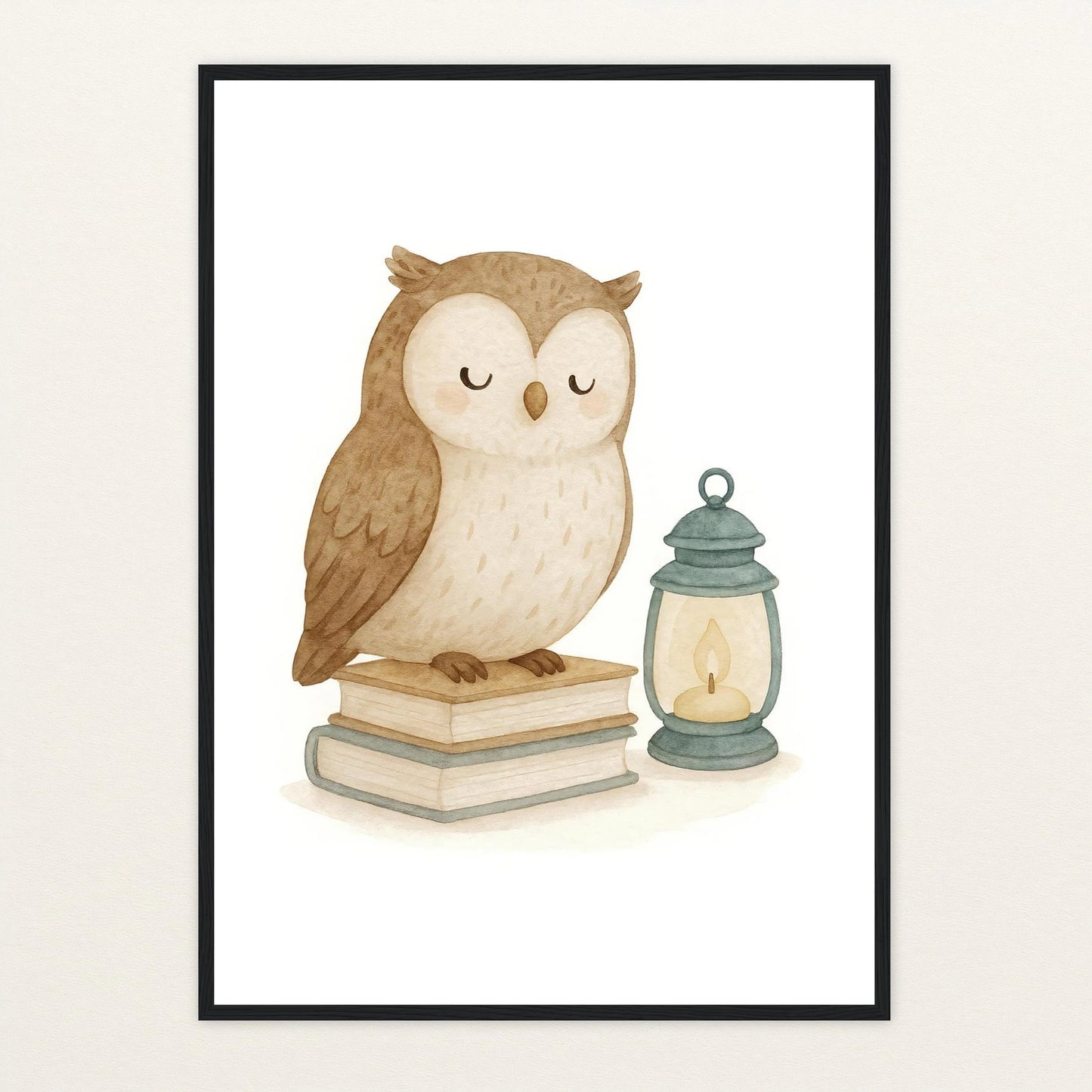 Emmi die Eule - Motiv: "Buch" Poster mit Holzrahmen von tinylearner