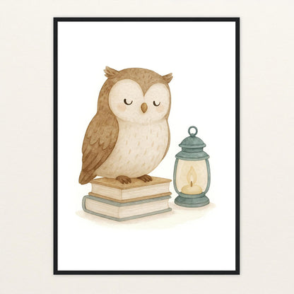 Emmi die Eule - Motiv: "Buch" Poster mit Holzrahmen von tinylearner