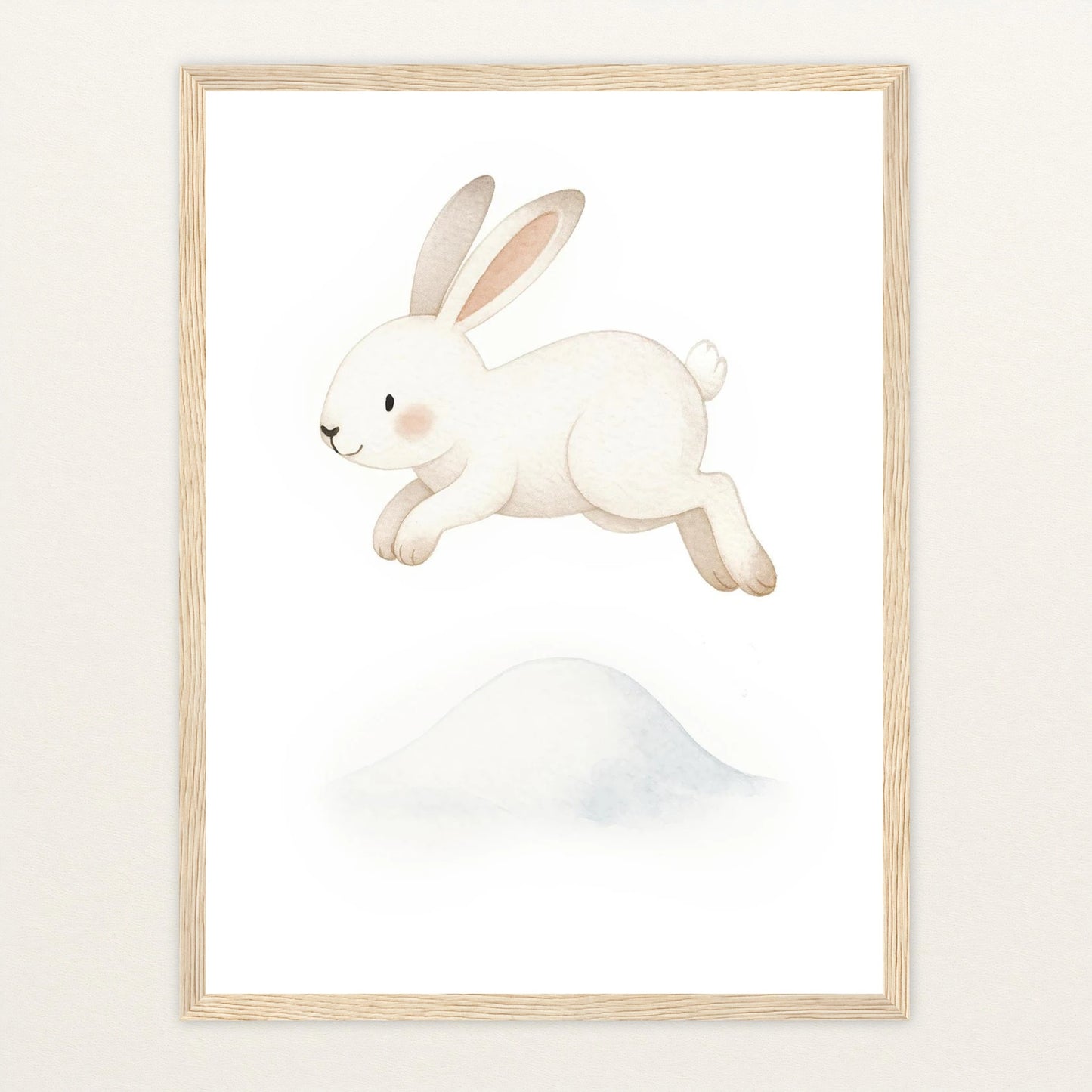 Sina der Schneehase - Motiv: "Schneehügel" Poster mit Holzrahmen von tinylearner