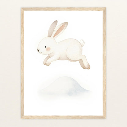 Sina der Schneehase - Motiv: "Schneehügel" Poster mit Holzrahmen von tinylearner