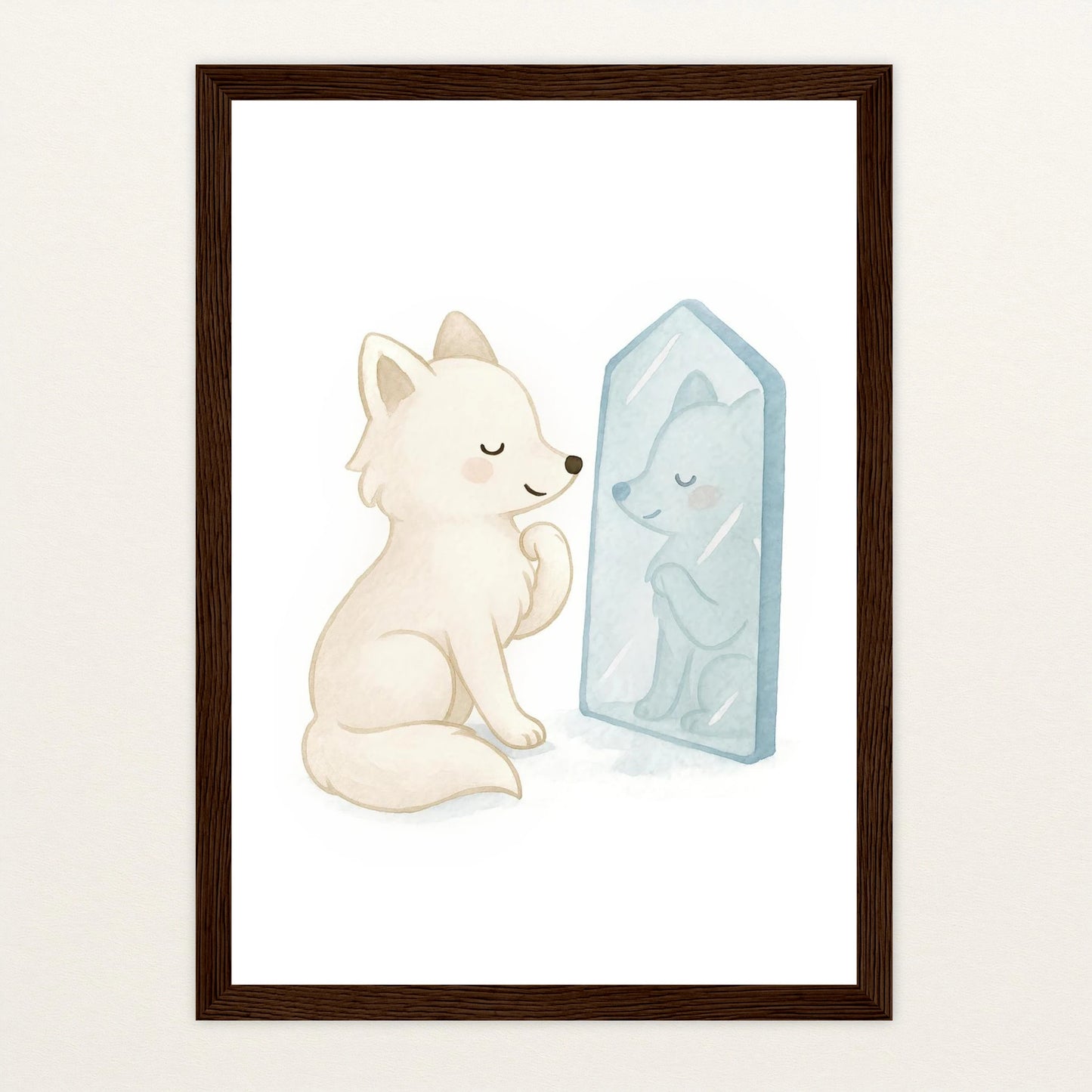 Pino der Polarfuchs - Motiv: "Spiegel" Poster mit Holzrahmen von tinylearner
