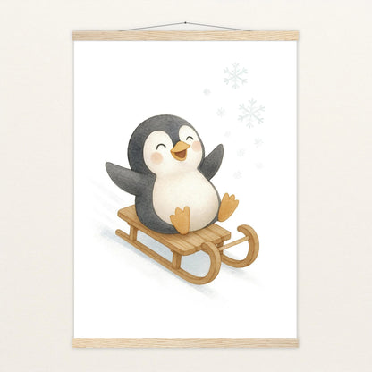 Pia der Pinguin - Motiv: "Schlitten" Poster mit Leisten von tinylearner