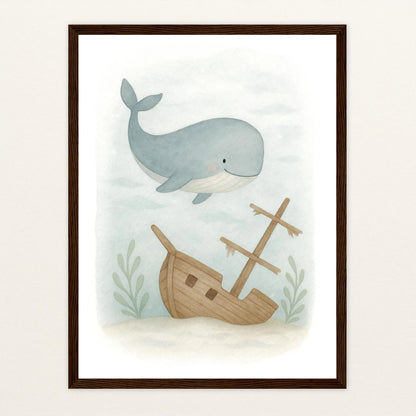 Willi der Wal - Motiv: "Schiffswrack" Poster mit Holzrahmen von tinylearner
