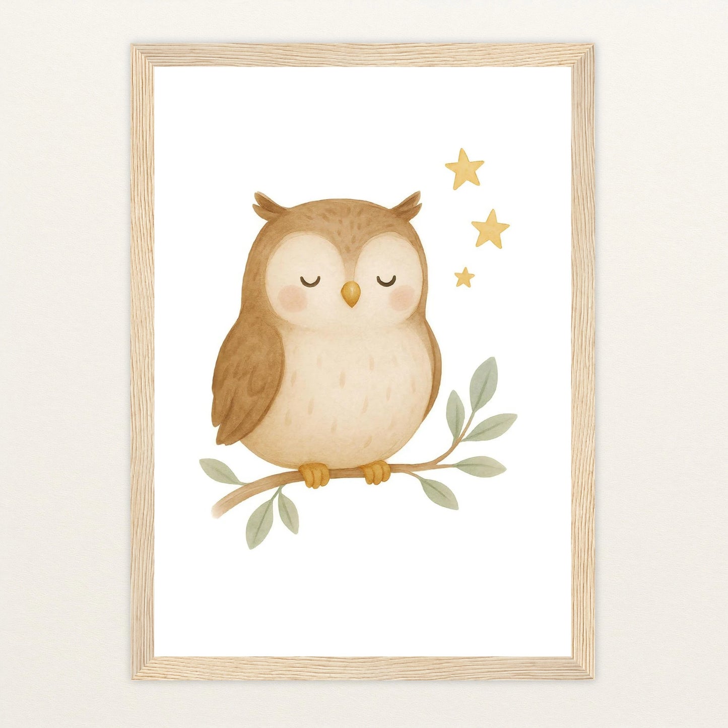 Emmi die Eule Poster mit Holzrahmen von tinylearner