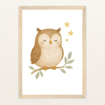 Emmi die Eule Poster mit Holzrahmen von tinylearner