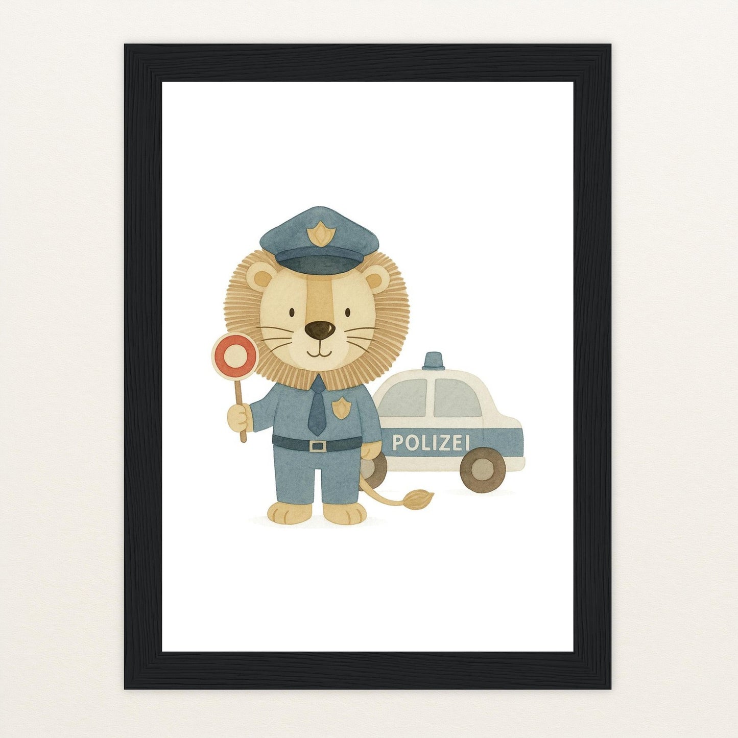 Leo der Löwe - Motiv: "Polizei" Poster mit Holzrahmen von tinylearner