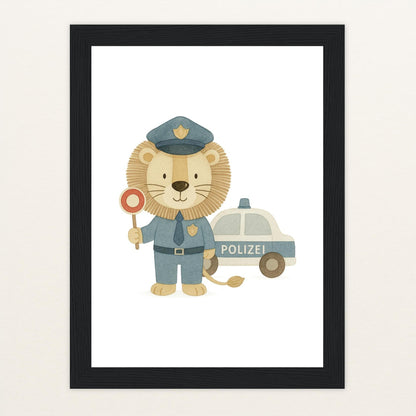 Leo der Löwe - Motiv: "Polizei" Poster mit Holzrahmen von tinylearner