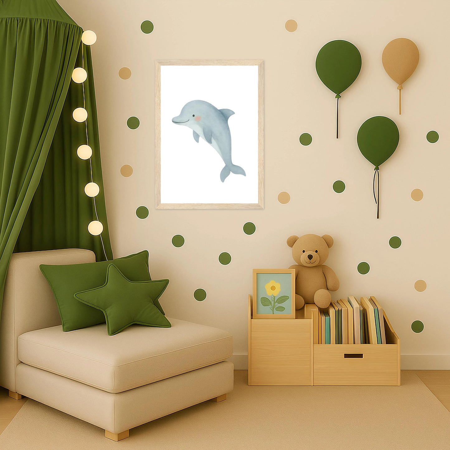 Dora der Delfin Poster mit Holzrahmen von tinylearner