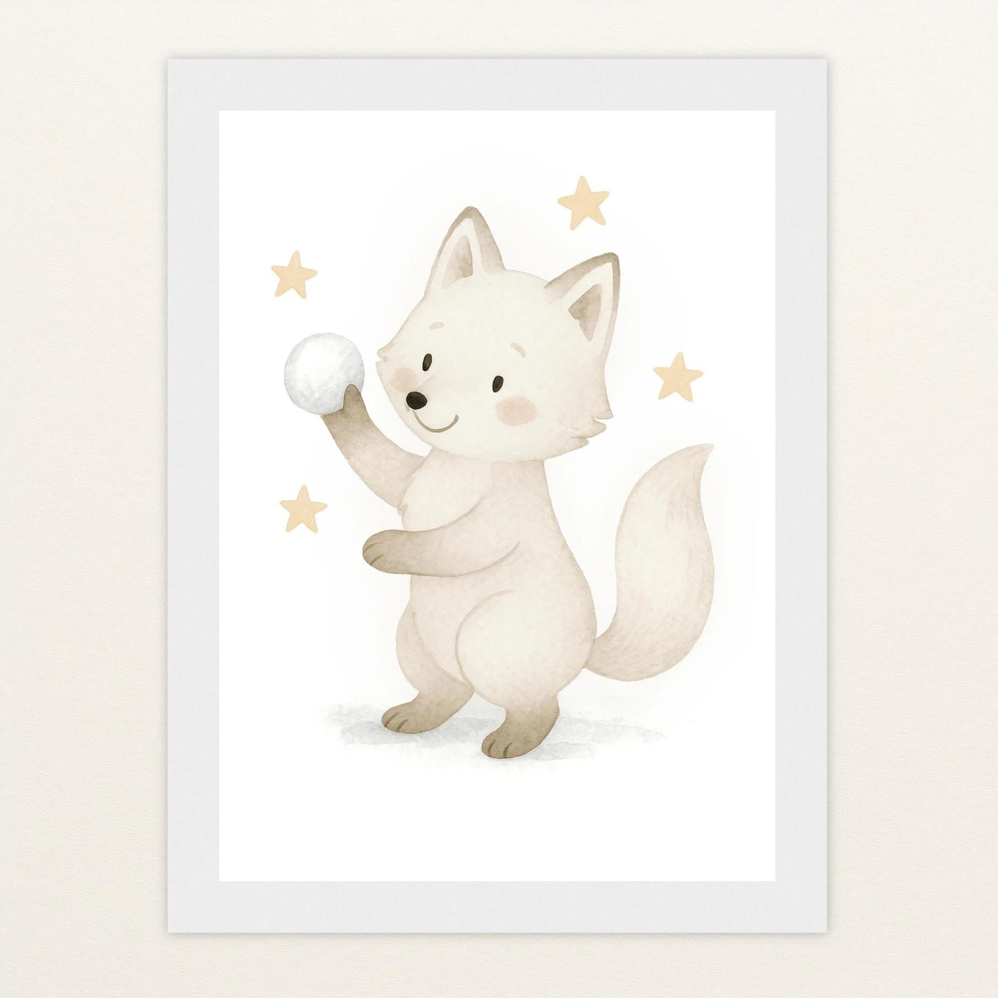 Pino der Polarfuchs - Motiv: "Schneeball" Poster mit Holzrahmen von tinylearner