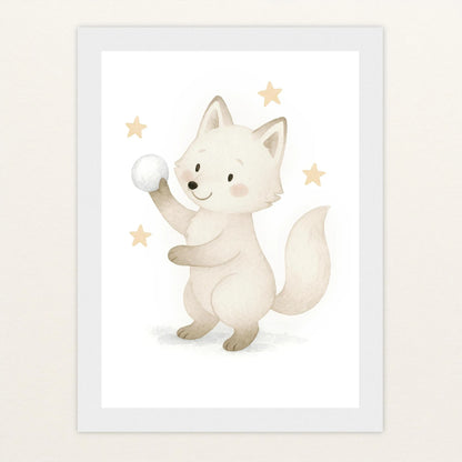 Pino der Polarfuchs - Motiv: "Schneeball" Poster mit Holzrahmen von tinylearner