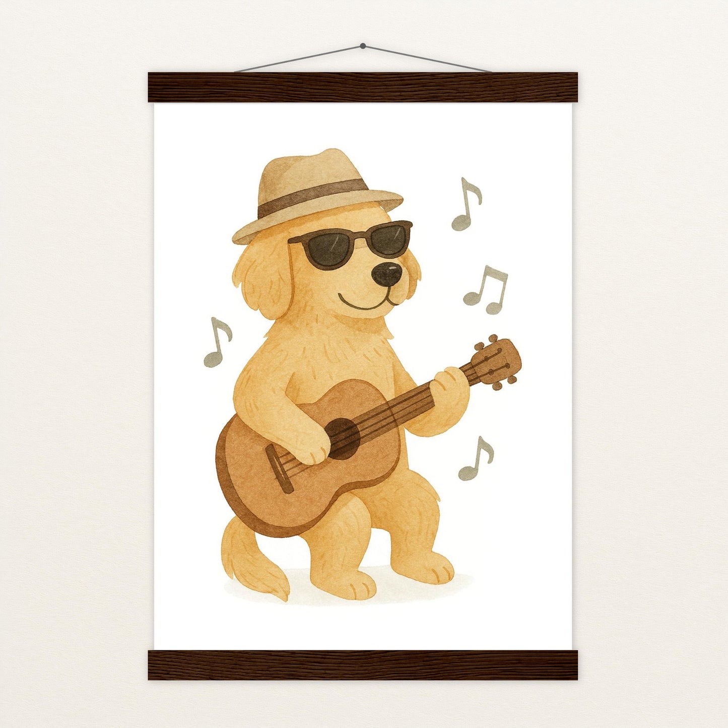 Hugo der Hund - Motiv: "Gitarre" Poster mit Leisten von tinylearner