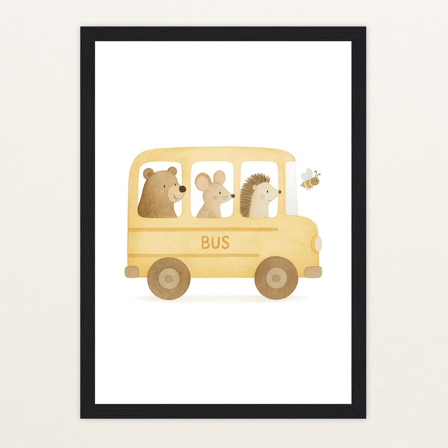 Tierfreunde - Motiv: "Schulbus" Poster mit Holzrahmen von tinylearner