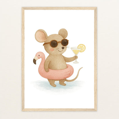 Mimi die Maus - Motiv: "Pooltag" Poster mit Holzrahmen von tinylearner