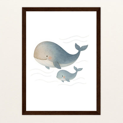 Willi der Wal - Motiv: "Familie" Poster mit Holzrahmen von tinylearner