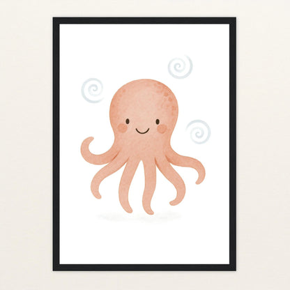 Tilli der Tintenfisch Poster mit Holzrahmen von tinylearner