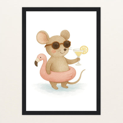 Mimi die Maus - Motiv: "Pooltag" Poster mit Holzrahmen von tinylearner