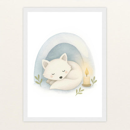 Pino der Polarfuchs - Motiv: "Schneehöhle" Poster mit Holzrahmen von tinylearner