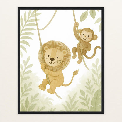 Tierfreunde - Motiv: "Lianen" Poster mit Holzrahmen von tinylearner