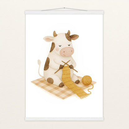 Klara die Kuh - Motiv: "Häkeln" Poster mit Leisten von tinylearner
