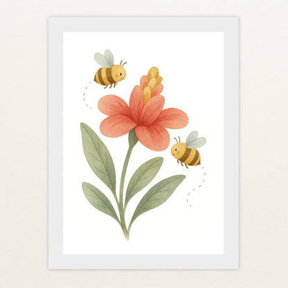 Bibi die Biene - Motiv: "Blume" Poster mit Holzrahmen von tinylearner
