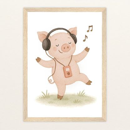 Susi das Schwein - Motiv: "Musik" Poster mit Holzrahmen von tinylearner