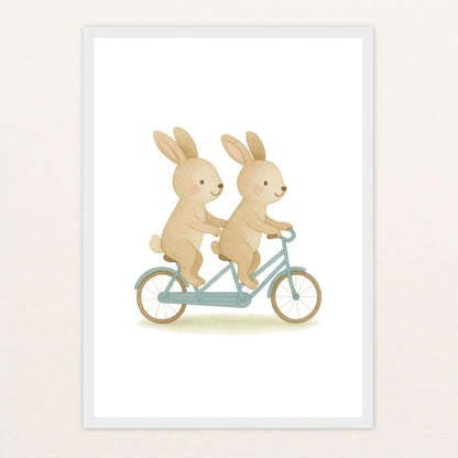 Holly der Hase - Motiv: "Tandem" Poster mit Holzrahmen von tinylearner