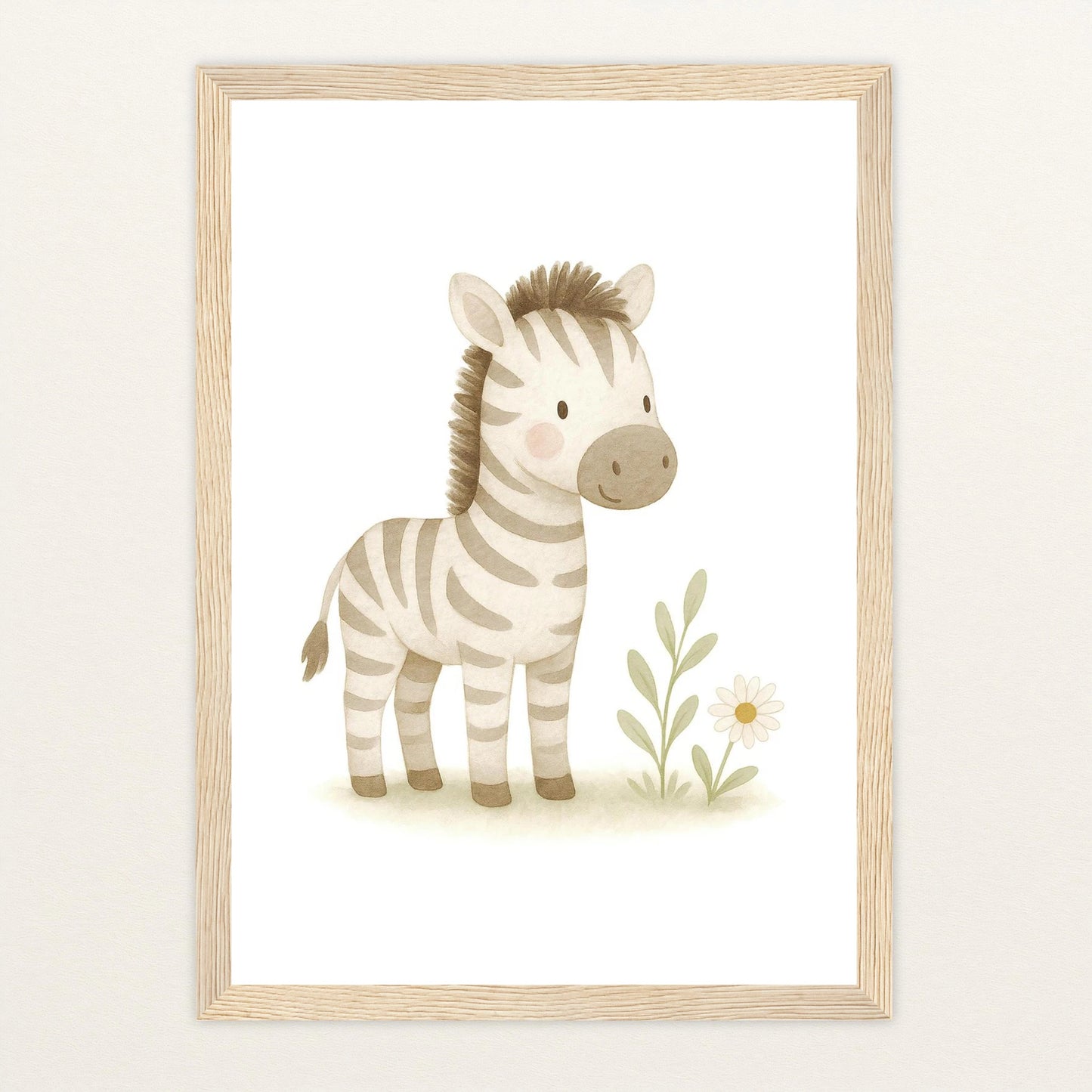 Zinni das Zebra Poster mit Holzrahmen von tinylearner