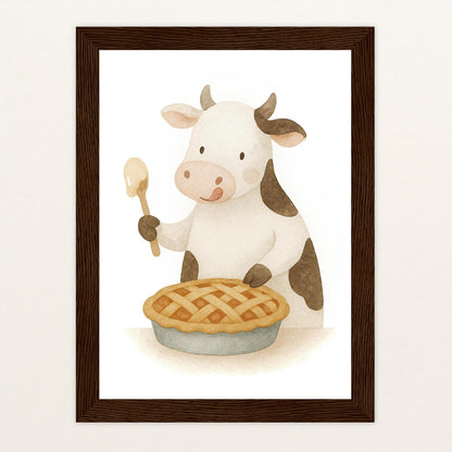 Klara die Kuh - Motiv: "Kuchen" Poster mit Holzrahmen von tinylearner