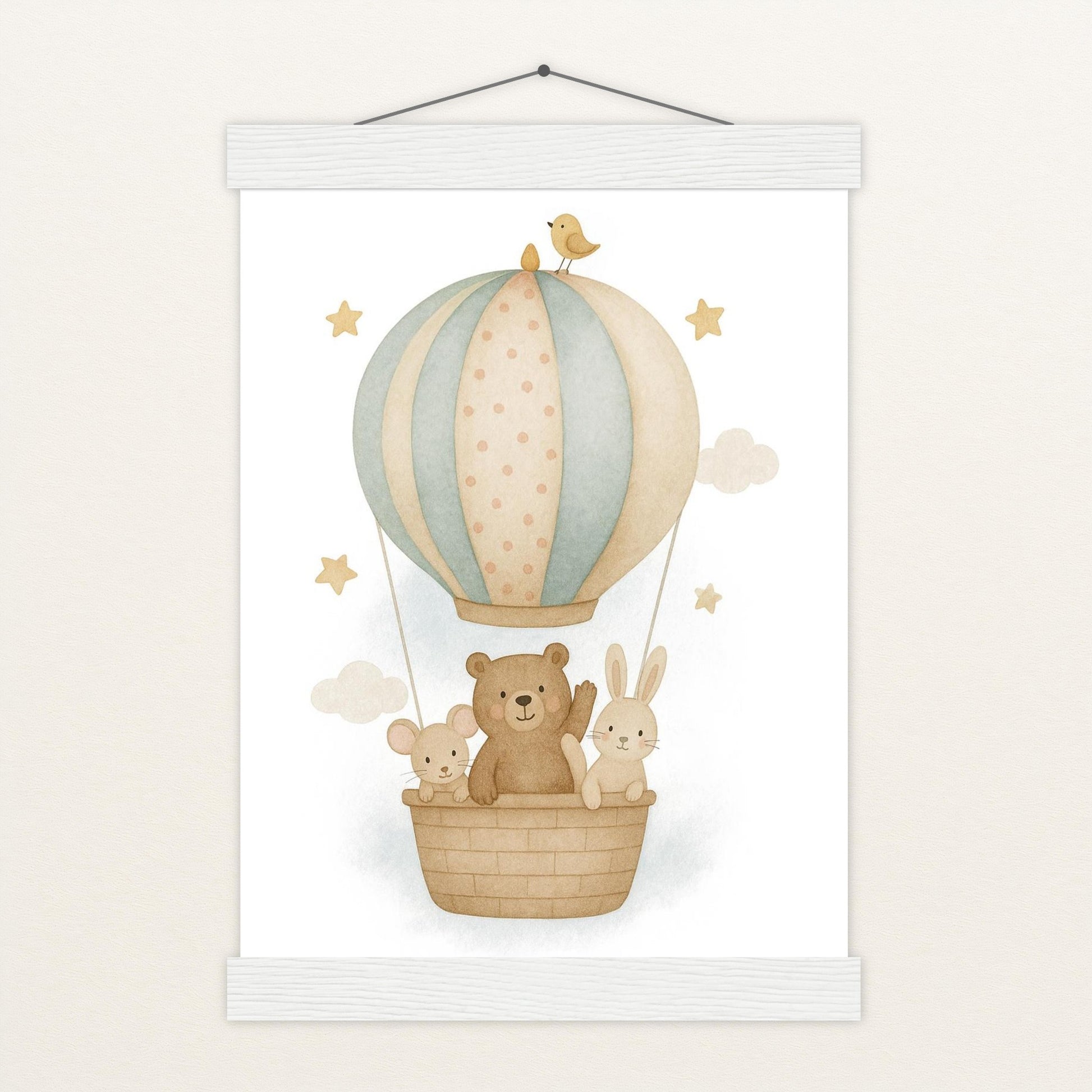 Tierfreunde - Motiv: "Heißluftballon" Poster mit Leisten von tinylearner