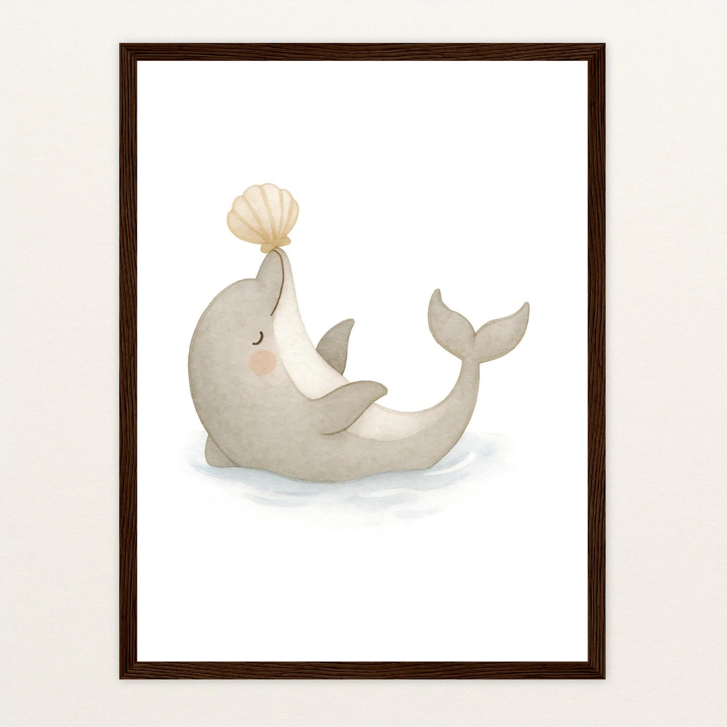 Dora der Delfin - Motiv: "Muschel" Poster mit Holzrahmen von tinylearner