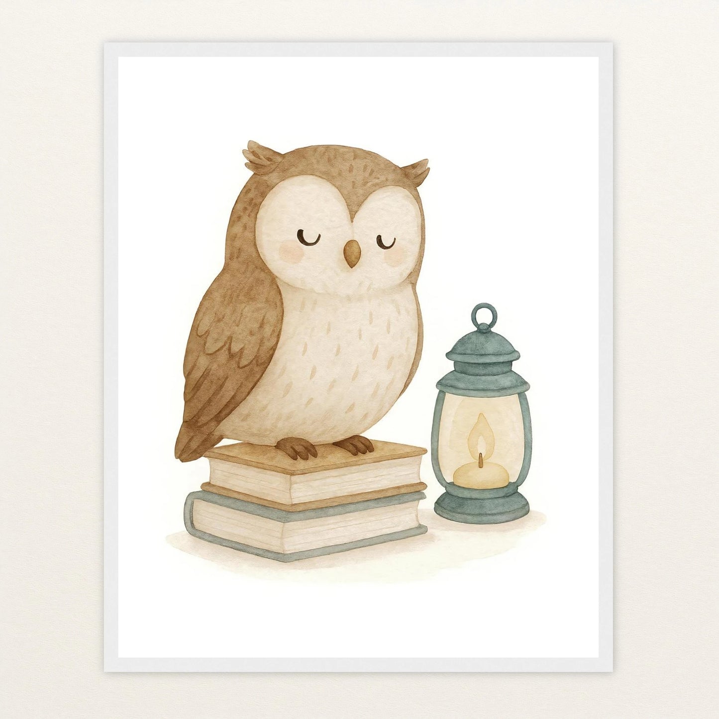 Emmi die Eule - Motiv: "Buch" Poster mit Holzrahmen von tinylearner