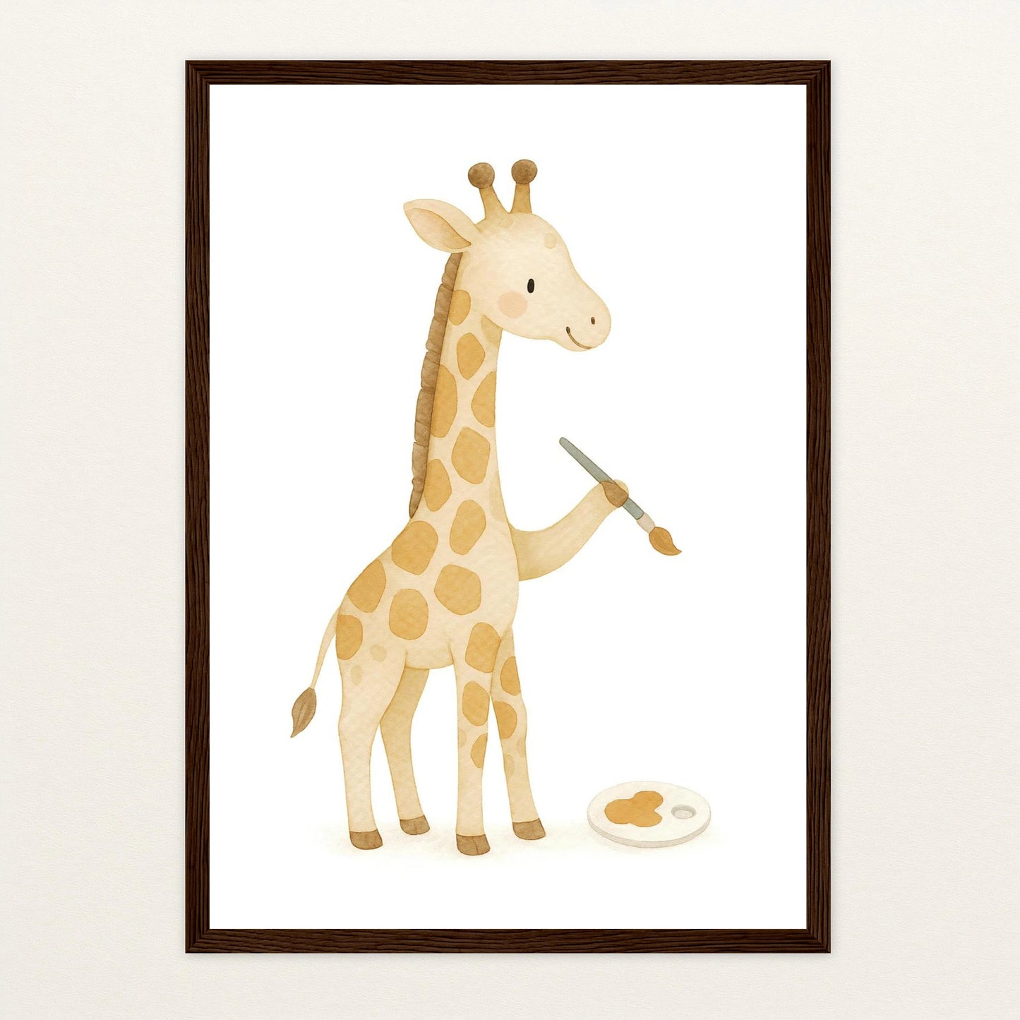 Greta die Giraffe - Motiv: "Malen" Poster mit Holzrahmen von tinylearner