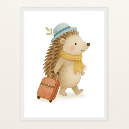 Iggi der Igel - Motiv: "Reisen" Poster mit Holzrahmen von tinylearner