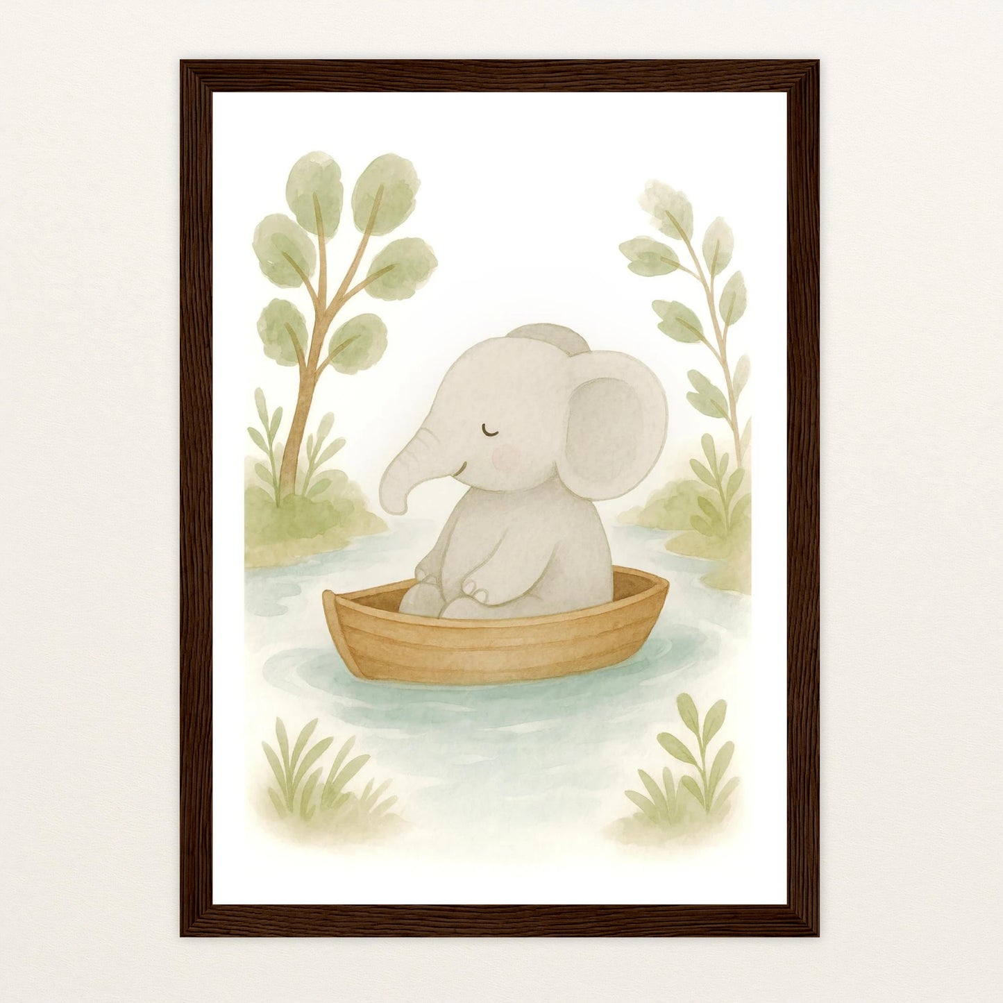 Emil der Elefant - Motiv: "Boot" Poster mit Holzrahmen von tinylearner