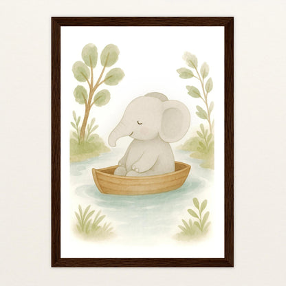 Emil der Elefant - Motiv: "Boot" Poster mit Holzrahmen von tinylearner