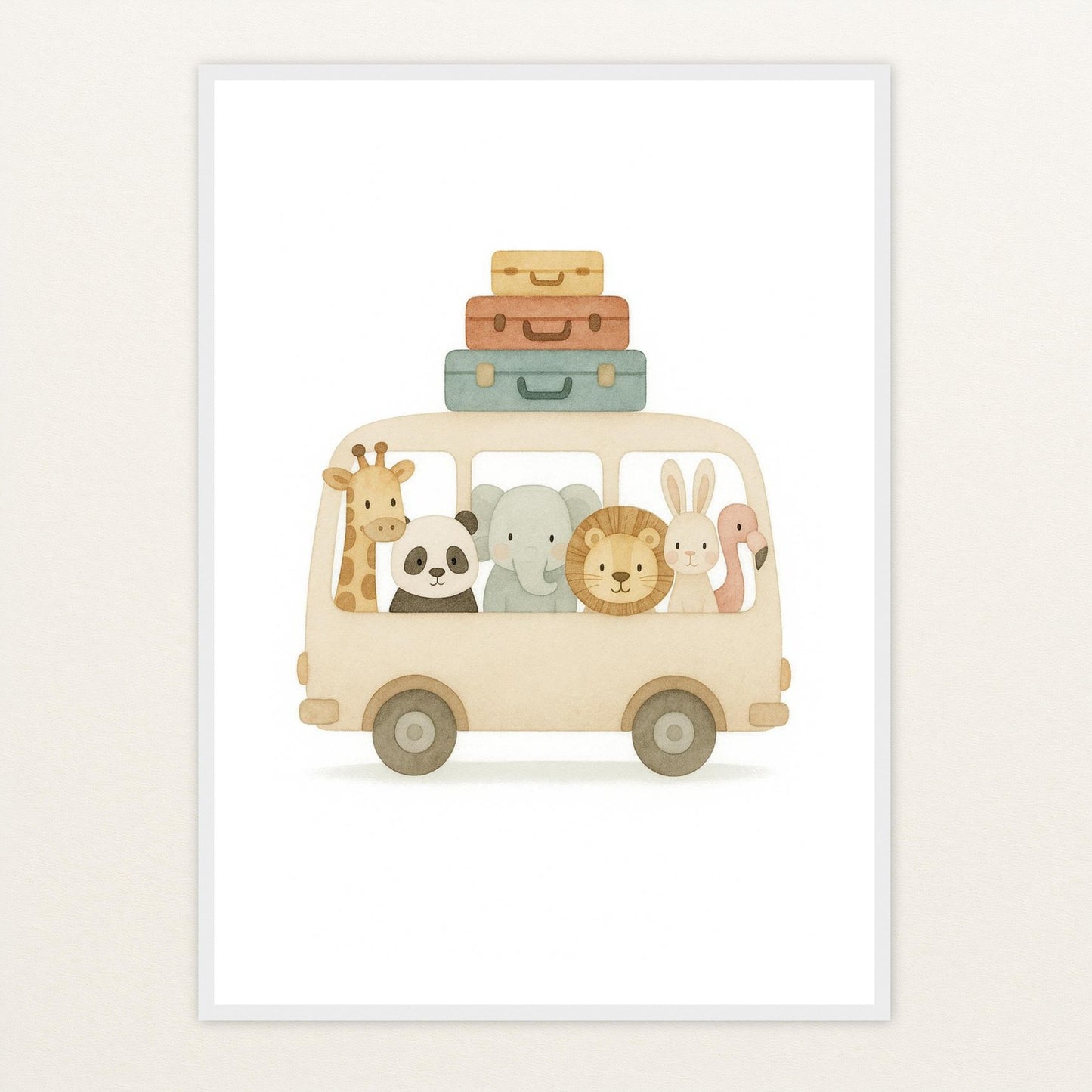 Tierfreunde - Motiv: "Reisebus" Poster mit Holzrahmen von tinylearner