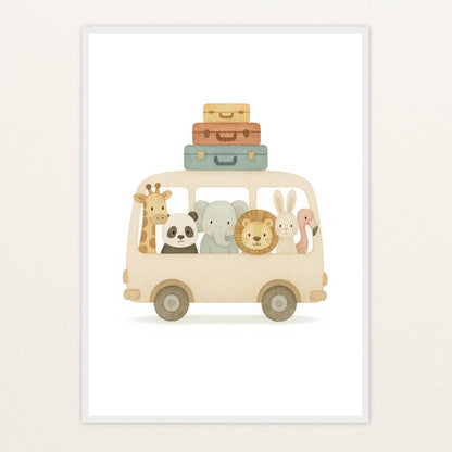 Tierfreunde - Motiv: "Reisebus" Poster mit Holzrahmen von tinylearner